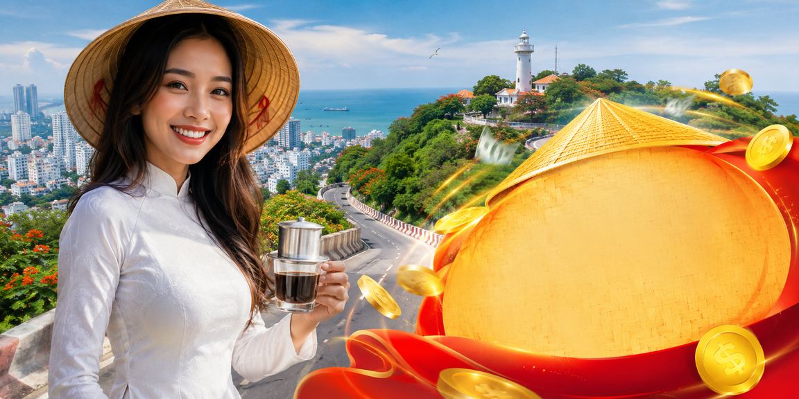 Ưu đãi hoàn tiền cashback tại Vũng Tàu với hình ảnh nón lá truyền thống Việt Nam